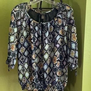 💖Nu Options sheer blue blouse with peek a boo shoulder,sheered elastic waist